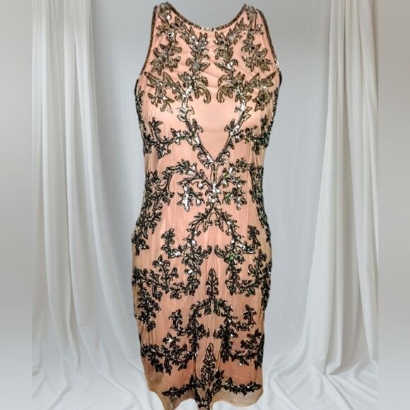 Adrianna Papell Embellished Chiffon Sheath Cocktail Dress Size 8 - Picture 11 of 16